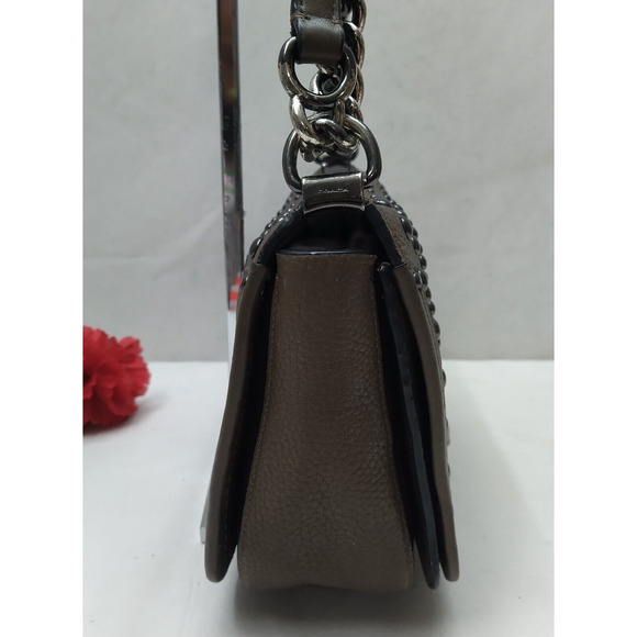 Coach Swagger Shoulder Bag In Brown Pebble Leather With Ombre Rivets Chain Strap - Picture 6 of 16